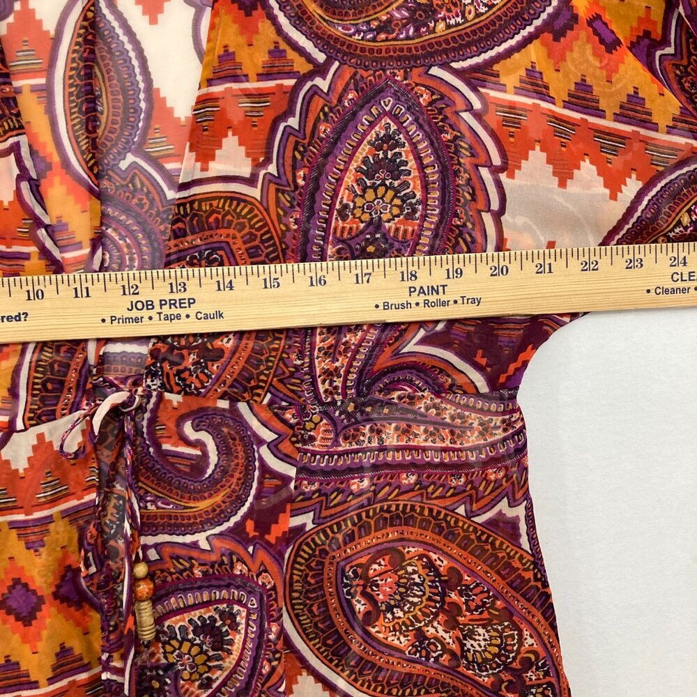 CAbi Large‎ Purple Red Boho Paisley Tie Front Chiffon Duster Kimono Vacation - Picture 9 of 12